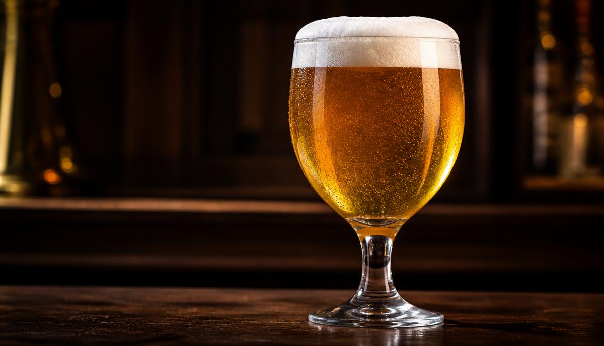 Calice di lager belga chiara con schiuma compatta