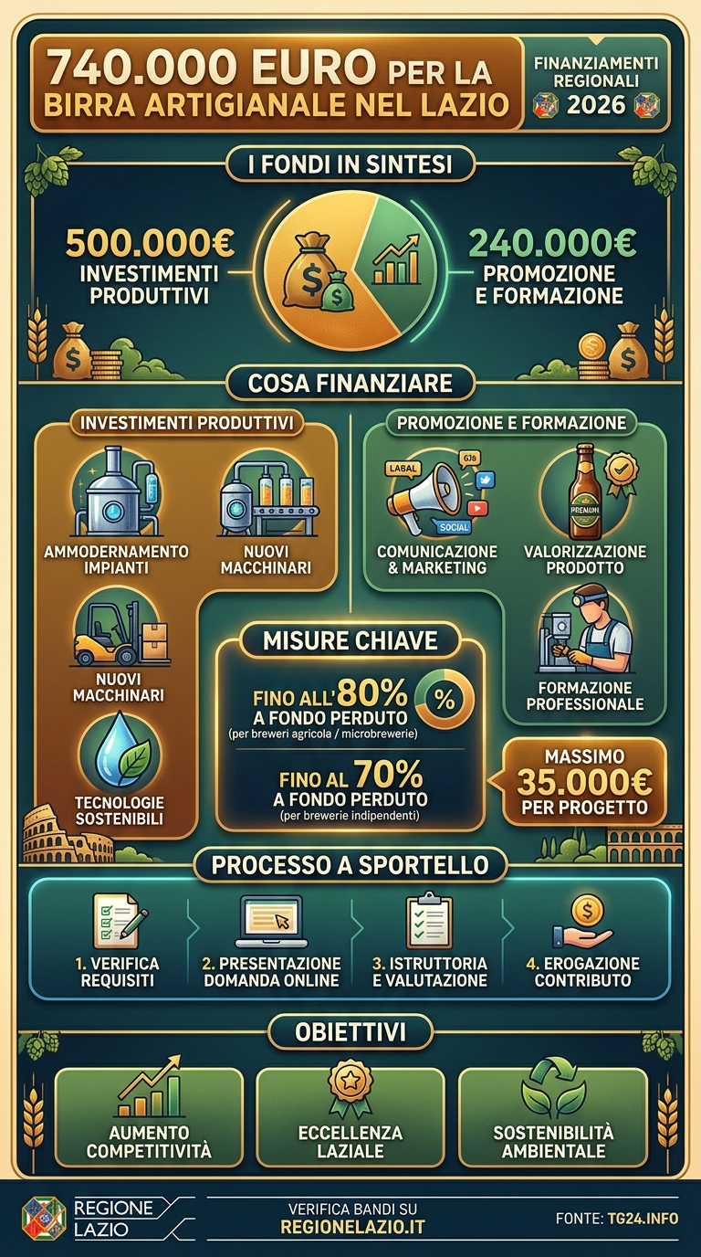 Bando Birrifici Lazio: contributi fino a 35.000€ per impianti, innovazione e promozione