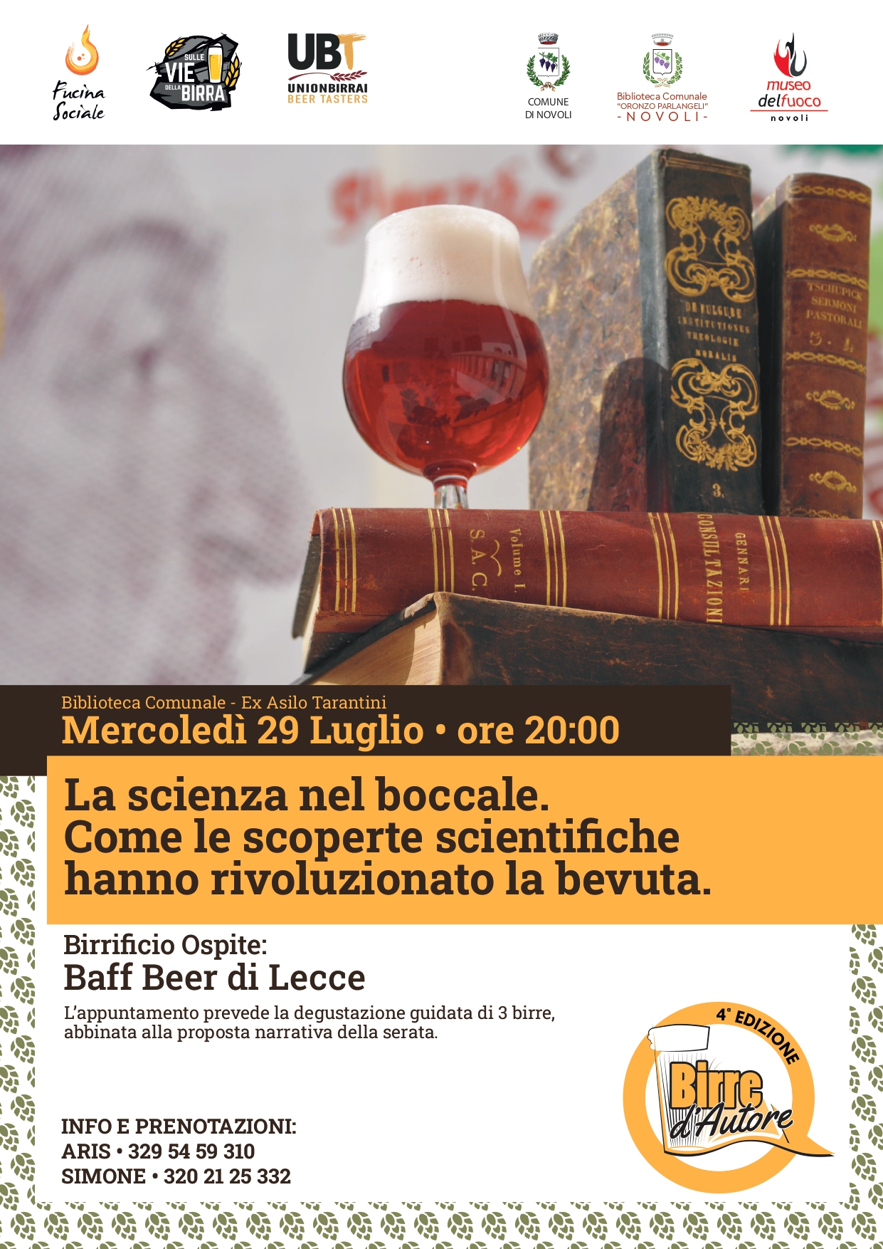 La scienza nel boccale: a Novoli il gran finale della quarta edizione di “Birre d’Autore”