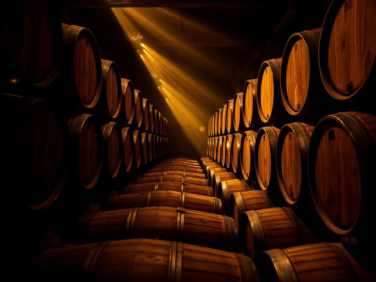 Botti di lambic in cantina belga